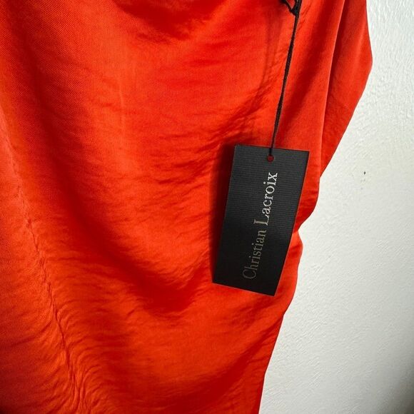 Christian Lacroix Dress Size Small Orange Satin Midi Side Cutout Cocktail NWT - Picture 7 of 9